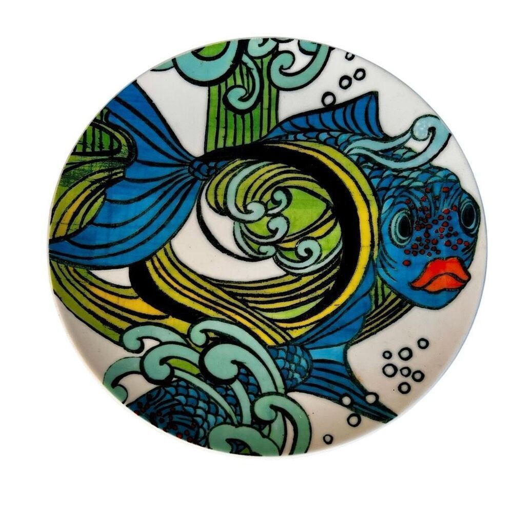 Anthropologie Blue Green Koi Fish Lunch Salad Plate